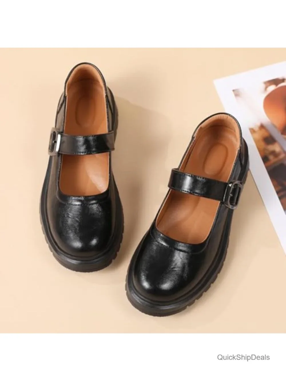 Women's Faux Leather Mary Jane Shoes Platform Oxfords Casual Buckle Strap